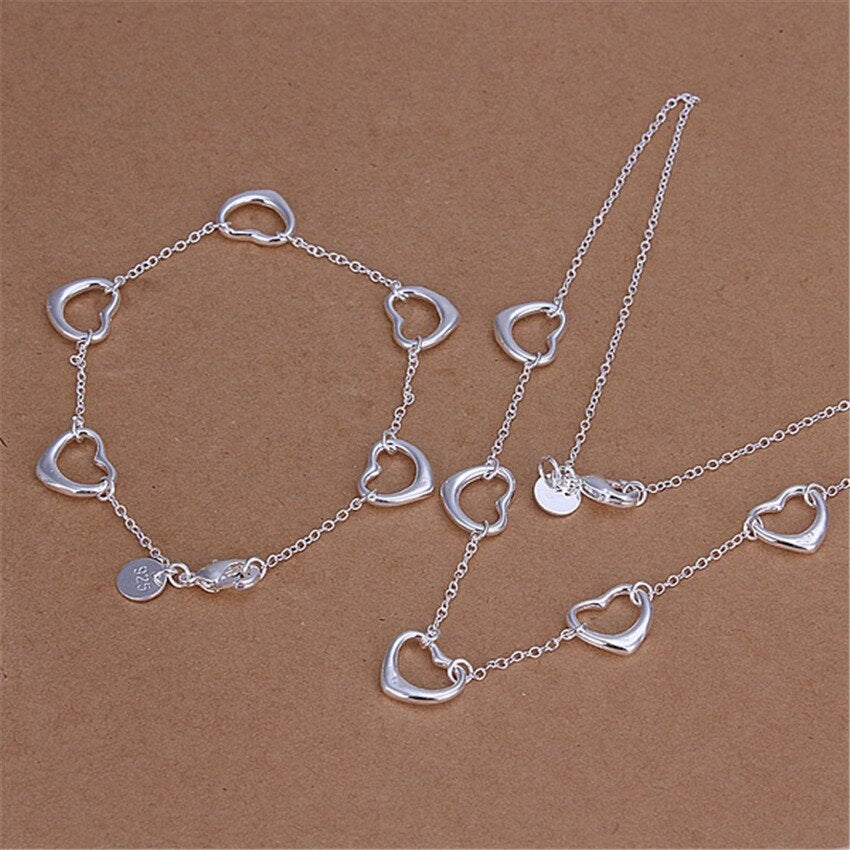 Street Charms 925 Sterling Silver romantic LOVE five hearts Bracelet necklace Jewelry set for women Party wedding gifts