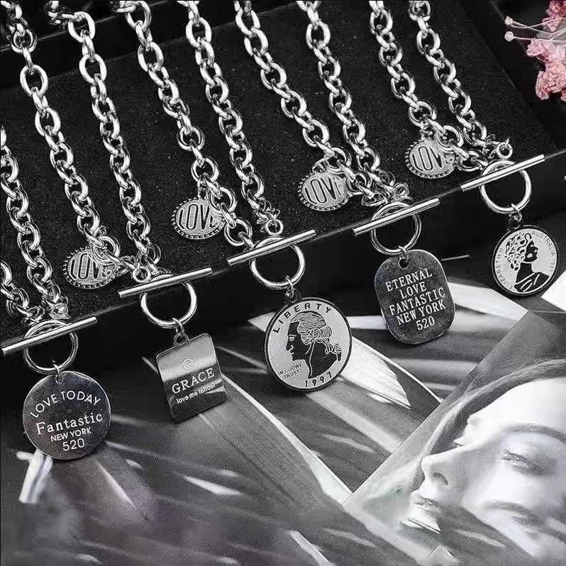 Street Hip-hop Stainless Steel Non-fading Necklace Female Personality Smile Double Thicker Chain Sweater Chain