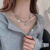 Street Hip-hop Stainless Steel Non-fading Necklace Female Personality Smile Double Thicker Chain Sweater Chain