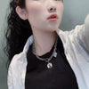 Street Hip-hop Stainless Steel Non-fading Necklace Female Personality Smile Double Thicker Chain Sweater Chain