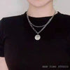 Street Hip-hop Stainless Steel Non-fading Necklace Female Personality Smile Double Thicker Chain Sweater Chain