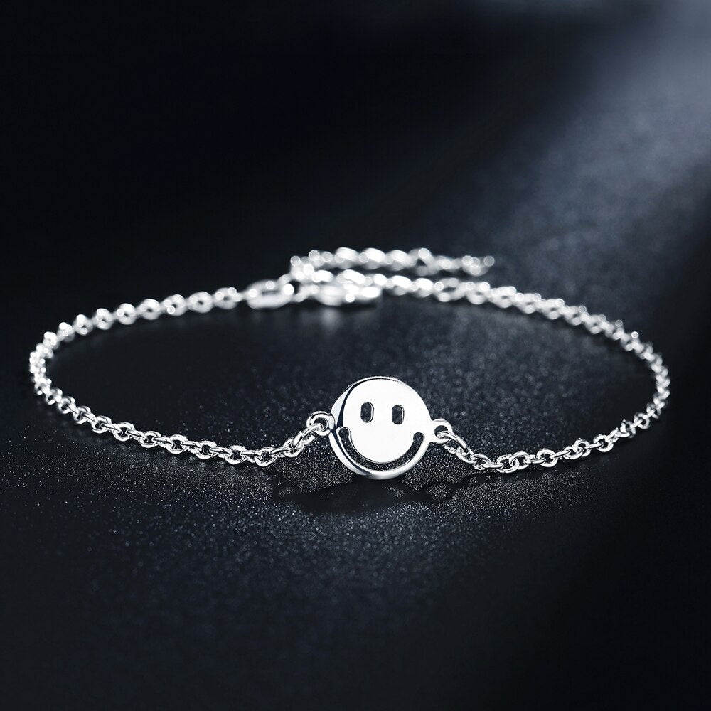 Street all-match 925 sterling Silver Pretty smiley Bracelets for Women classic Wedding Party Gifts student Jewelry