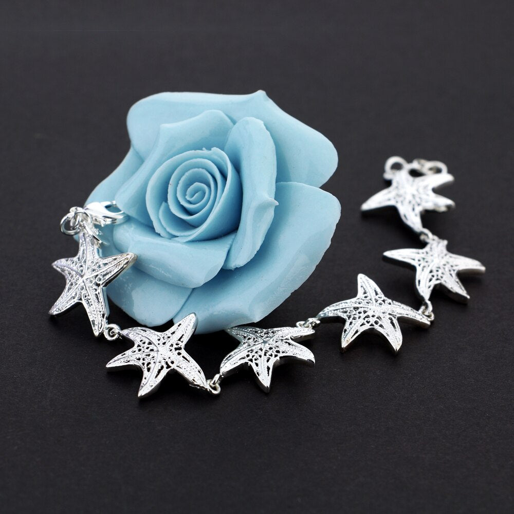 Street trend 925 sterling Silver Pretty starfish Bracelets for Women Wedding Party Christmas Gifts brands fine Jewelry