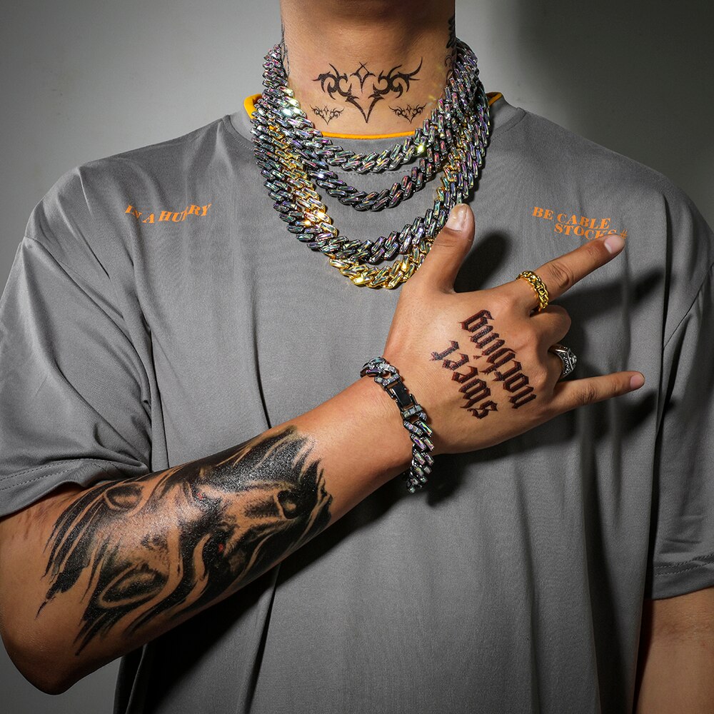 Strip Iced Out Paved Rhinestone Necklace Shine Jewelry CZ Bling Rapper Necklace for Men HipHop Choker Bar Nightclub Accessories