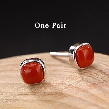 Stud Earring 100% Real 925 Sterling Silver Jewelry Men Women Natural Southern Red Agate lapis lazuli Christmas Earrings 2020 E01