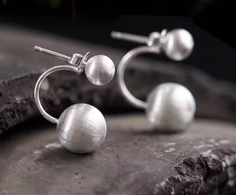 Stud Earrings 925 Sterling Silver Fine Jewelry Hand Made Ethnic Vintage Women's Fashion Earring 6mm+10mm 2 balls Oorbellen New