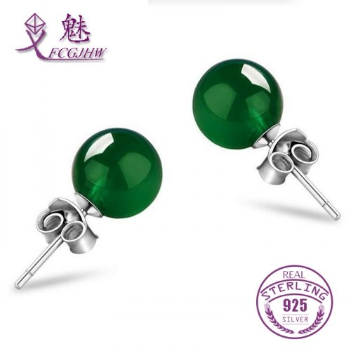 Stud Earrings for Women silver 925 jewelry Round Beads Green Jasper Black Agate Fine Jewelry New Stylish Round ball Shape Korean