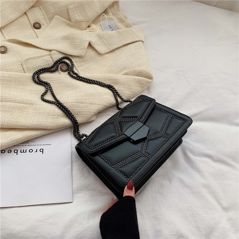 Studded Rivet Chain Brand PU Leather Crossbody Bags For Women 2022 hit Simple Shoulder Bag Lady  Small Handbags