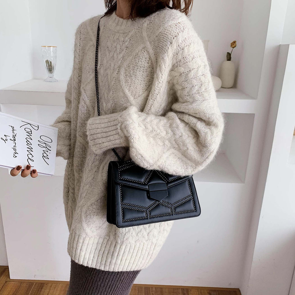 Studded Rivet Chain Brand PU Leather Crossbody Bags For Women 2022 hit Simple Shoulder Bag Lady  Small Handbags