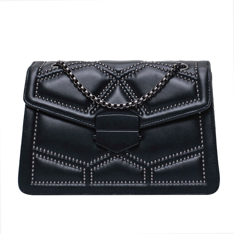 Studded Rivet Chain Brand PU Leather Crossbody Bags For Women 2022 hit Simple Shoulder Bag Lady  Small Handbags