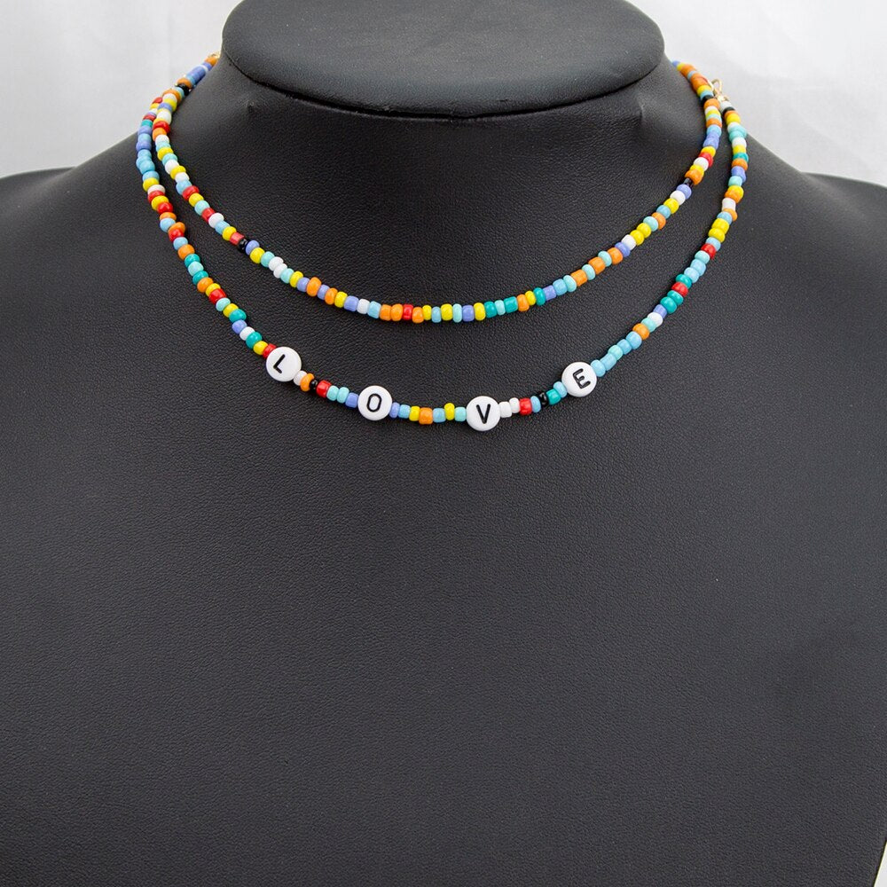 Stunning Trendy Hand-woven multicolor beaded necklace Women Choker Multiple Layers Pendant Necklaces Jewelry Gift
