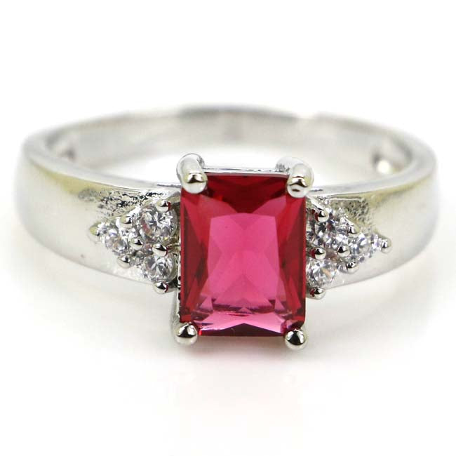 Stunning Pink Raspberry Rhodolite Garnet White CZ Ladies Present 925 Silver Ring 10x6mm