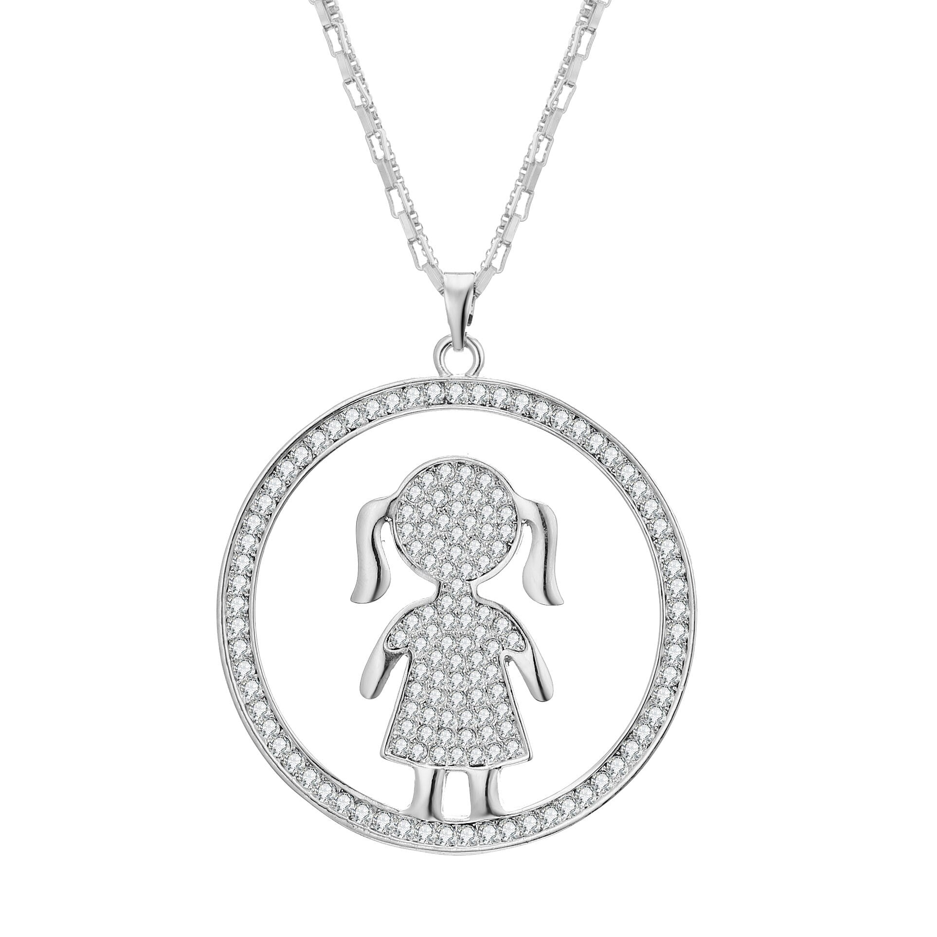 Stylish Gold Crystal Girl Pendant Necklace For Women Big Round Layered Chain Long Sweater Necklace Clear Rhinestone Jewelry 2022