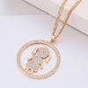 Stylish Gold Crystal Girl Pendant Necklace For Women Big Round Layered Chain Long Sweater Necklace Clear Rhinestone Jewelry 2022