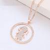Stylish Gold Crystal Girl Pendant Necklace For Women Big Round Layered Chain Long Sweater Necklace Clear Rhinestone Jewelry 2022