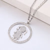 Stylish Gold Crystal Girl Pendant Necklace For Women Big Round Layered Chain Long Sweater Necklace Clear Rhinestone Jewelry 2022