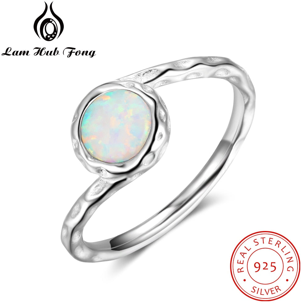 Stylish Round White Opal Rings For Women 100% 925 Sterling Silver Finger Rings Size 6 7 8 Fine Jewelry Birthd Gifts (RI103256)