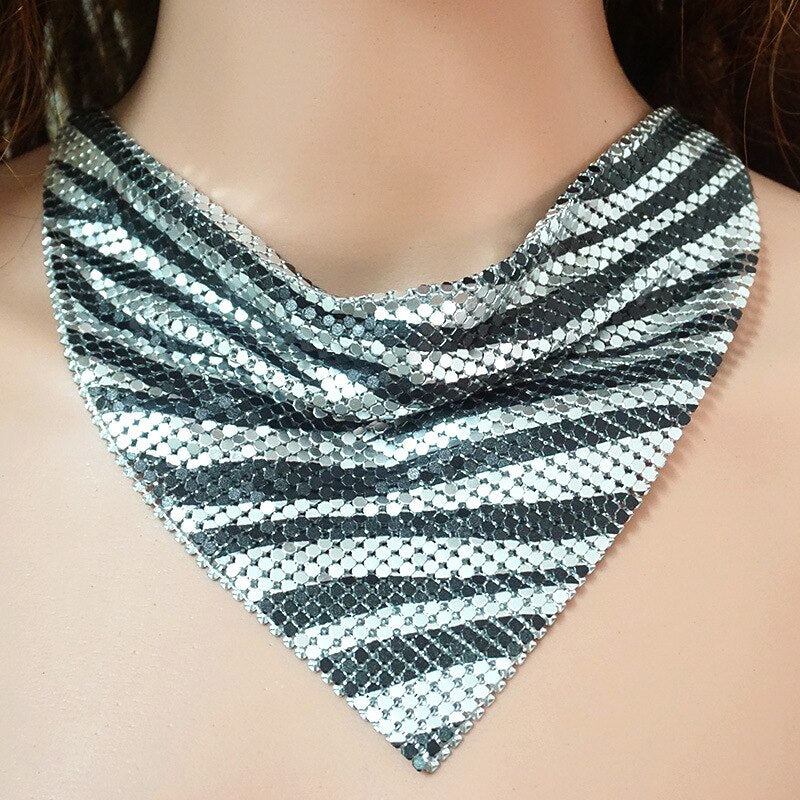 Stylish and exaggerated metallic sequins, pentagonal stripe flag necklace personality holiday party ethnic style necklace