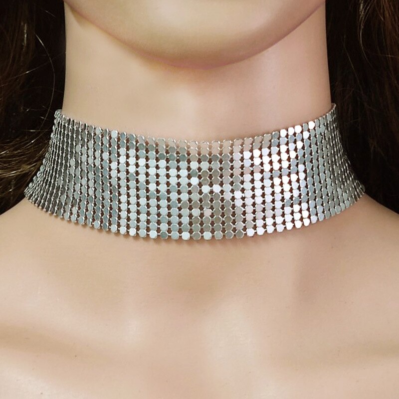 Stylish and exaggerated metallic sequins, pentagonal stripe flag necklace personality holiday party ethnic style necklace