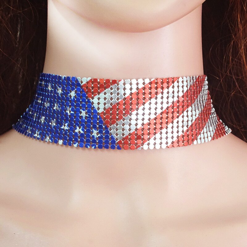 Stylish and exaggerated metallic sequins, pentagonal stripe flag necklace personality holiday party ethnic style necklace