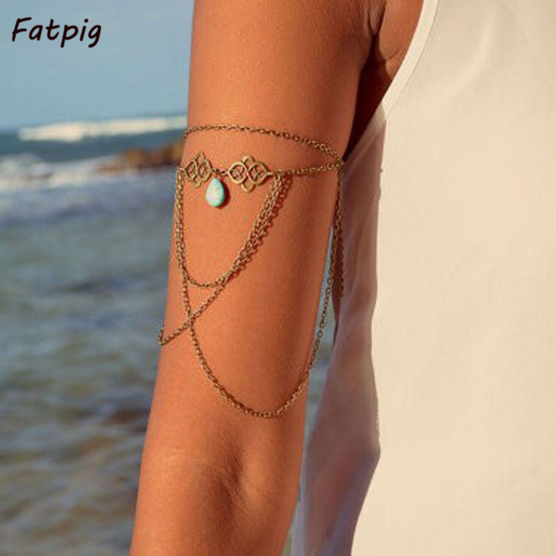 Charming-Lady-Stylish-Bead-Tassel-Chain-Upper-Arm-Cuff-Armlet-Armband-Bangle-Bracelet-Hot-2015