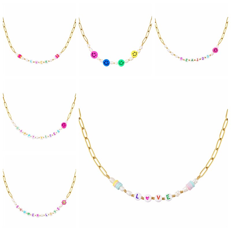 Summer Beach Pearl Handmade Chain Necklace For Lovers' Couples Valentine's Day Gift Colorful Letter Choker Necklaces Jewerly