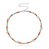 Summer Boho Korea Lovely Daisy Flowers Colorful Beaded Charm Statement Short Collar Choker Necklace for Women Vacation Jewelry