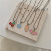 Summer Cute Round Bead Chain Cartoon Bowknot Butterfly Pendant Necklace for Women Aesthetic Jewelry