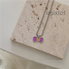 Summer Cute Round Bead Chain Cartoon Bowknot Butterfly Pendant Necklace for Women Aesthetic Jewelry