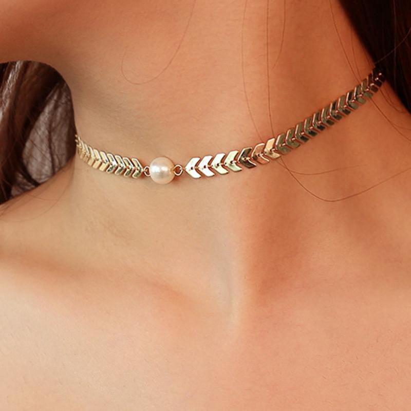 Summer Hot Simulated-pearl Choker Necklace Fashion Gold Silver Chain Necklace For Women Bohemian Jewelry Kolye Bijoux Collare
