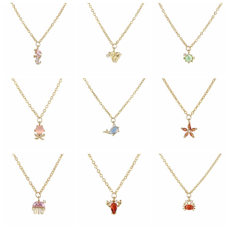 Summer Jewerly Chain Necklace For Lovers' Couples Valentine's Day Gift Colorful Crystal Crab Starfish Lobster Pendant Necklaces