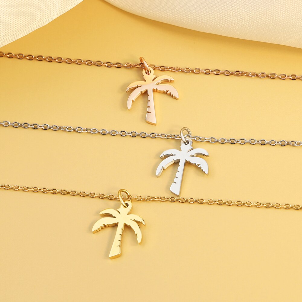 Summer Ocean Series Scallop Shell Conch Hippocampus Starfish Coconut Tree Pendent For Women Girl Dainty Chain Necklaces Jewelry