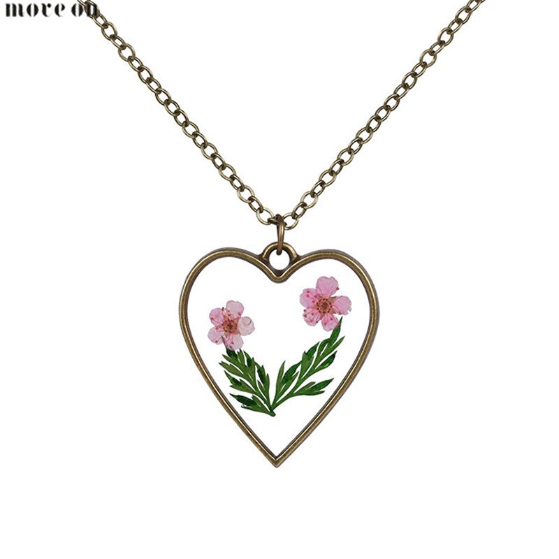 Summer Ocean Style Heart Shaped Dry Flower Necklaces Natural Choker Chain Pendant Jewelry Love Girlfriend For Wedding Gift