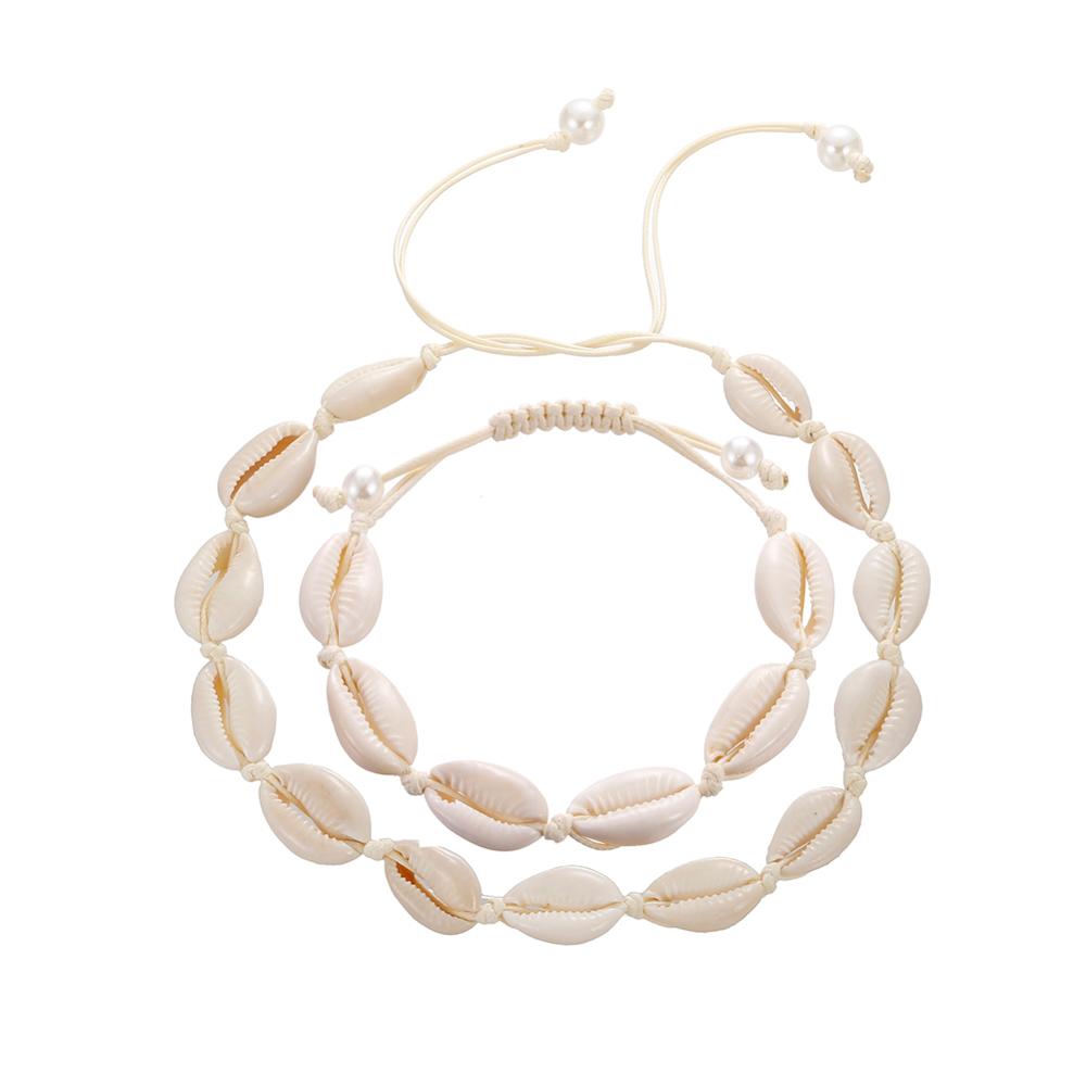 Summer White Shell Choker Necklace for Women Seashell Bracelets Rope Chain Shell Necklace Beach Women Girls Bohemian Jewelry
