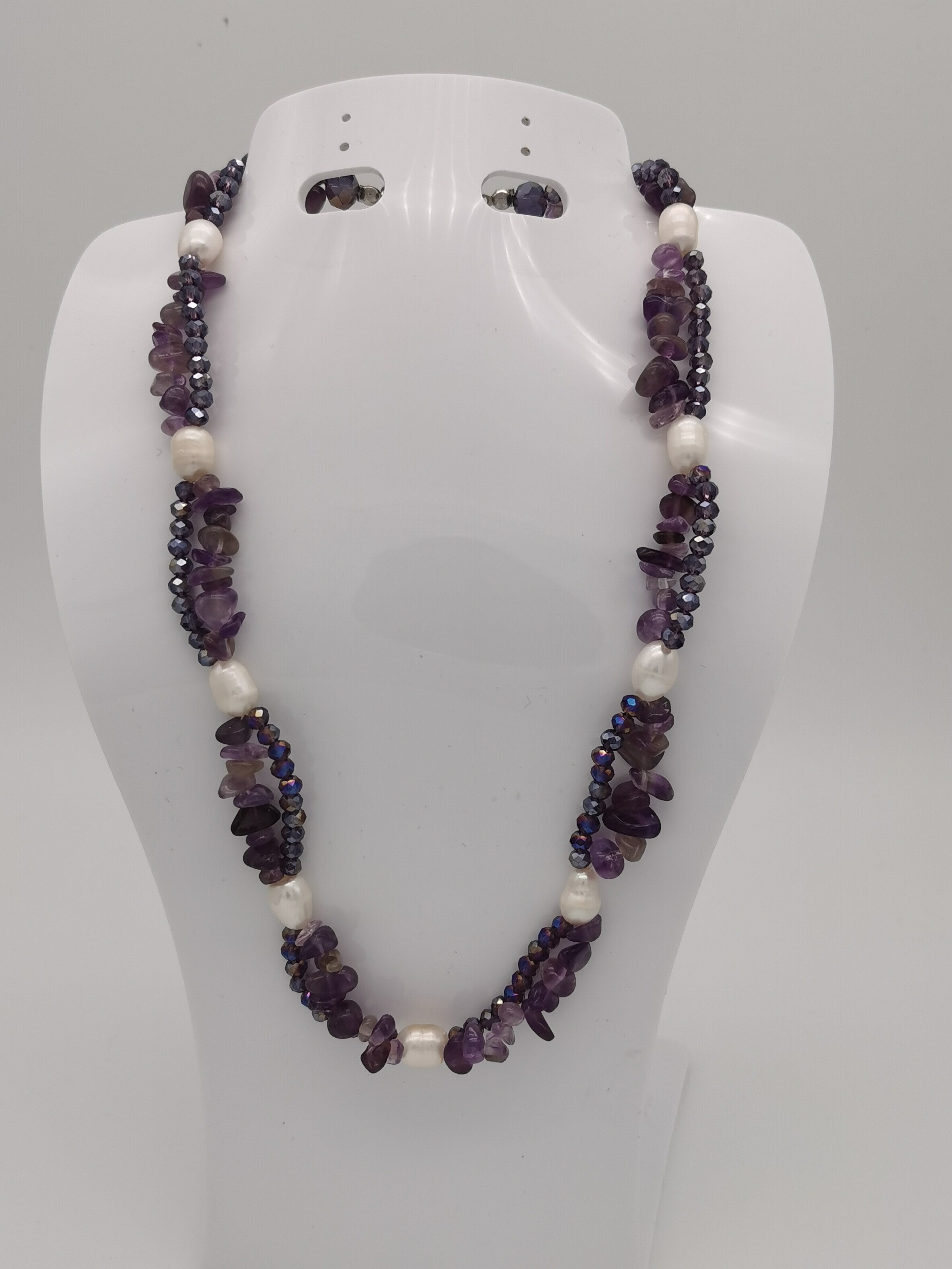 Summer Women Jewelry Pearl Stainless Steel Bead Crystal Necklace  attend banquet with beaded stone necklace