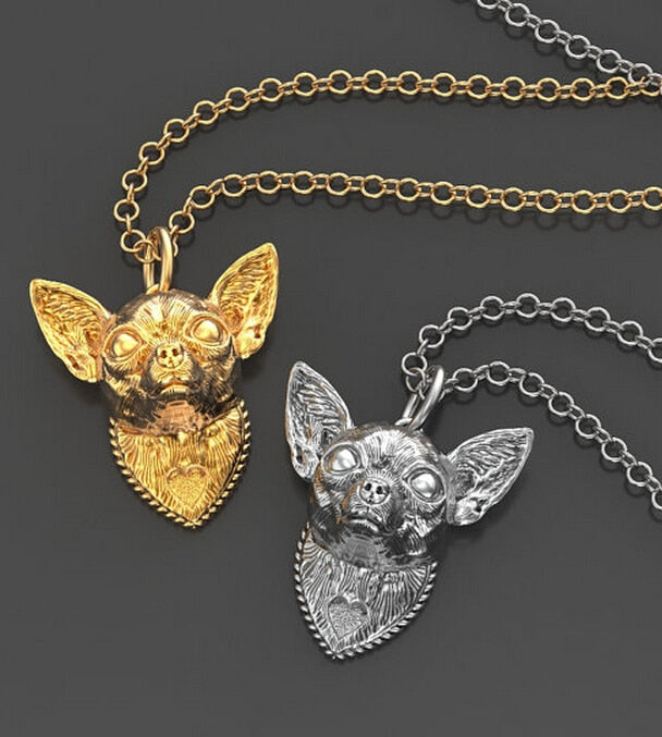 Summer mini Chihuahua  necklace metal cartoon dog pendant jewelry golden colors plated 12 pcs/lot
