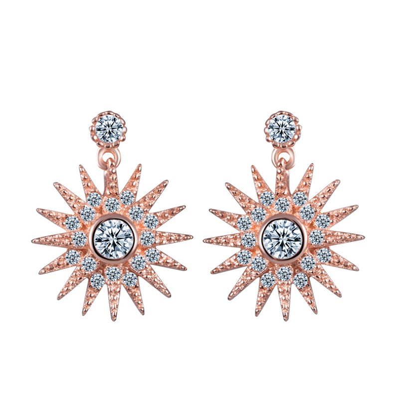 Sunflower CZ 18K White/Rose 925 Sterling Silver Stud Earrings