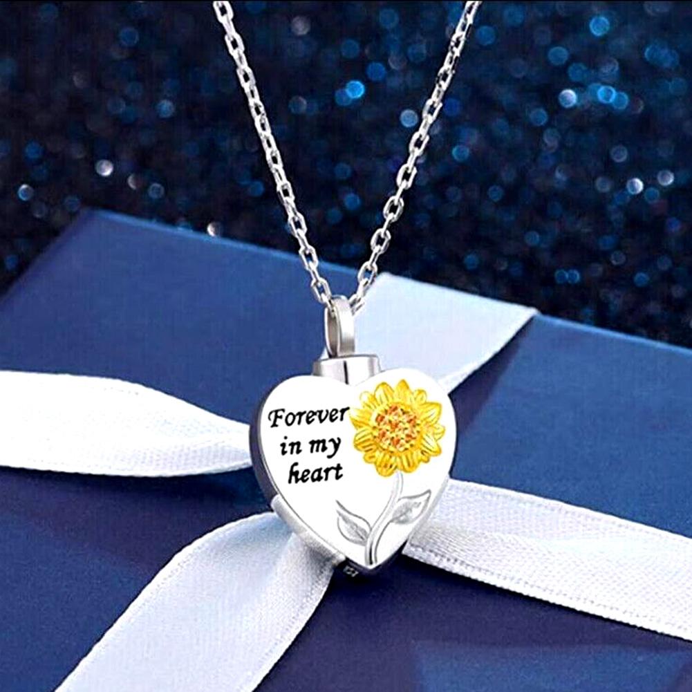 Sunflower Forever in My Heart Necklaces For Women Silver Color Long Chain Sun Flower Female Pendant Necklace Memory Jewelry