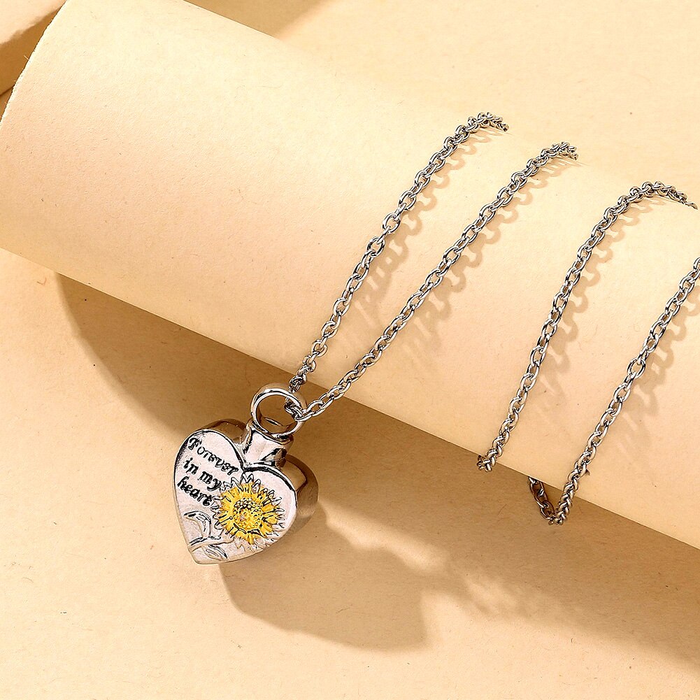 Sunflower Forever in My Heart Necklaces For Women Silver Color Long Chain Sun Flower Female Pendant Necklace Memory Jewelry
