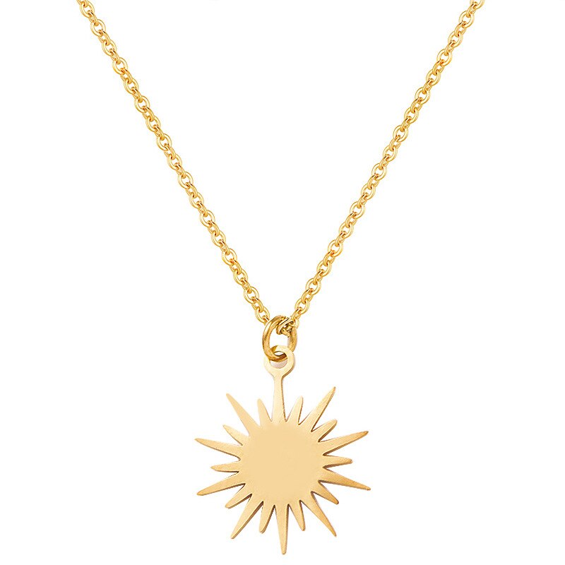 Sunflower Pendant Stainless Steel Necklace Women's 18K Gold Plated Delicate Chain Clavicle Chain