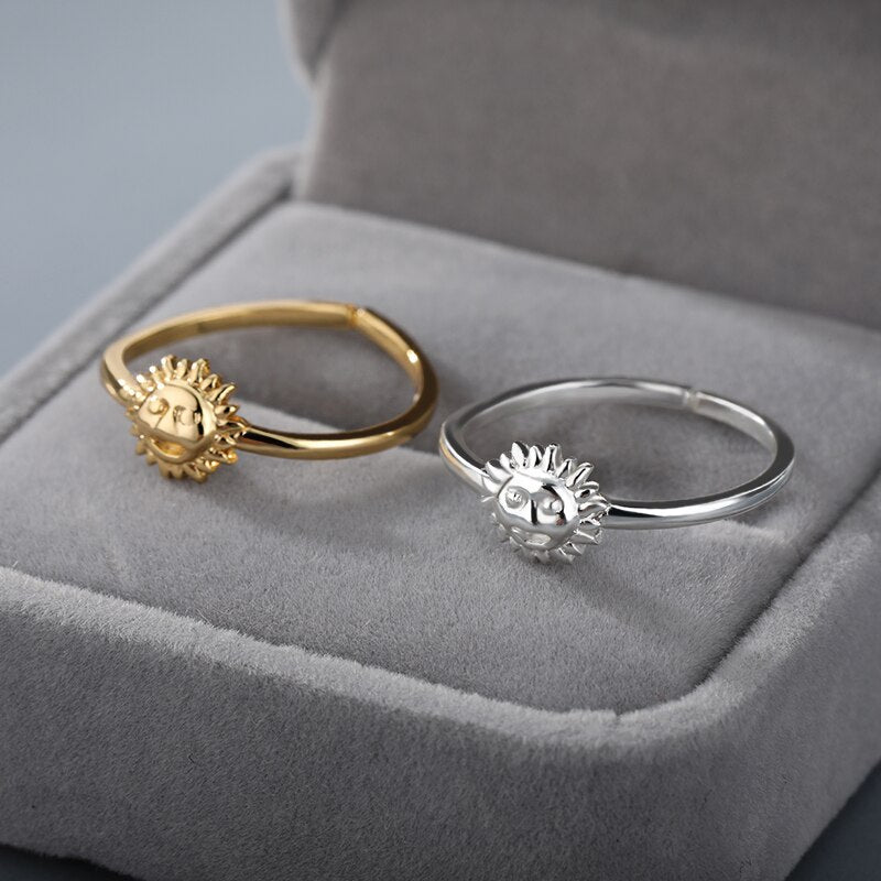 Sunflower Smiley Face Rings For Women Stainless Steel Gold Sun Face Finger Ring Vintage Aesthetic Jewelry Gift Anillos Mujer