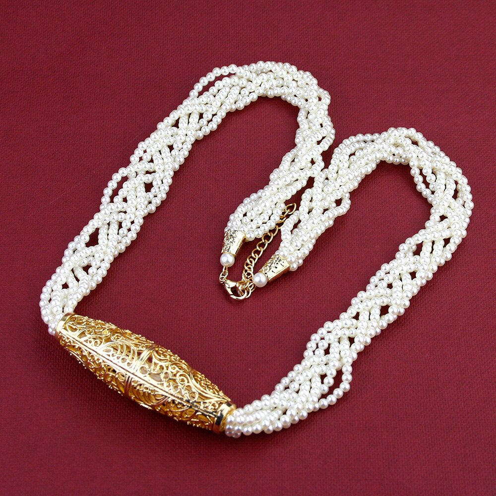 Sunspicems 2020 Handwoven Morocco Beads Chain Choker Necklace Gold Color Simulated Pearl African Wedding Jewelry Bride Gift