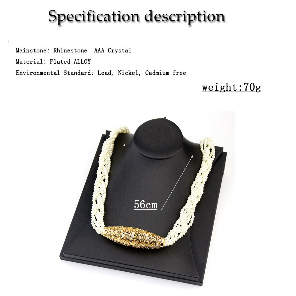 Sunspicems 2020 Handwoven Morocco Beads Chain Choker Necklace Gold Color Simulated Pearl African Wedding Jewelry Bride Gift