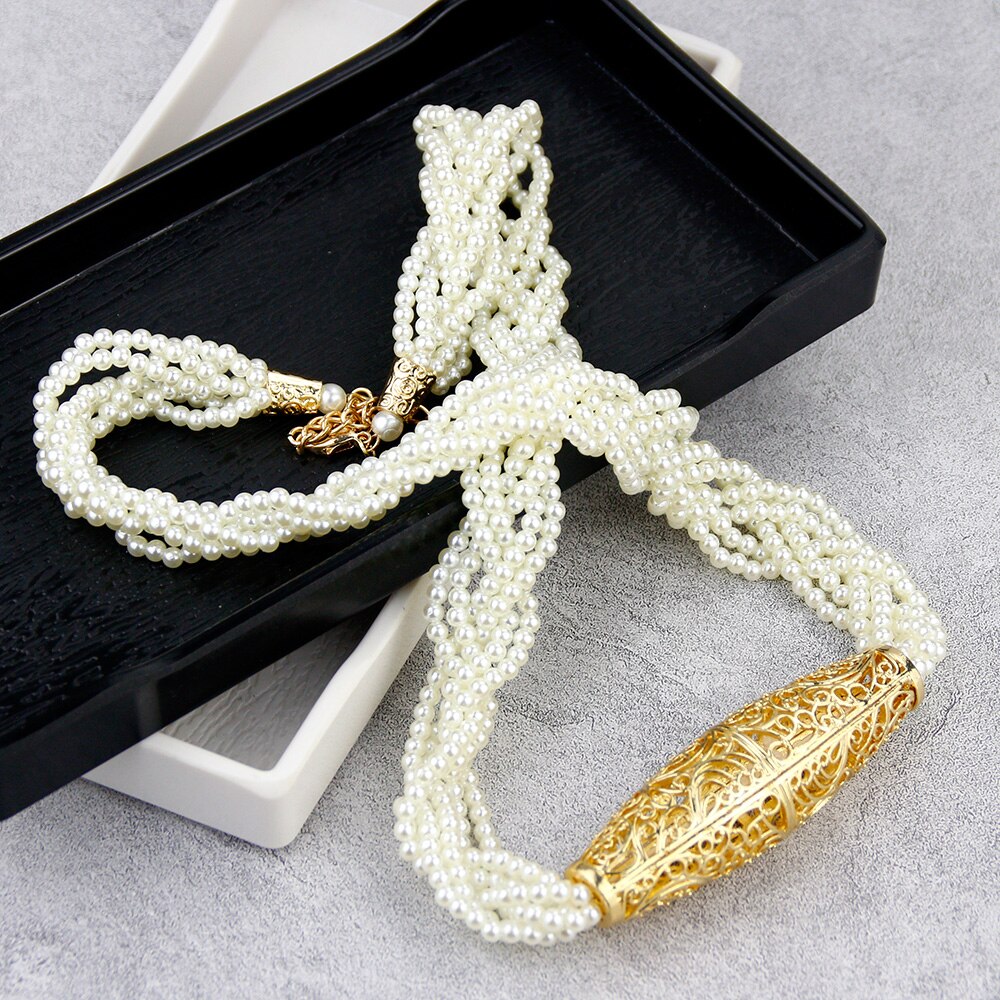 Sunspicems 2020 Handwoven Morocco Beads Chain Choker Necklace Gold Color Simulated Pearl African Wedding Jewelry Bride Gift