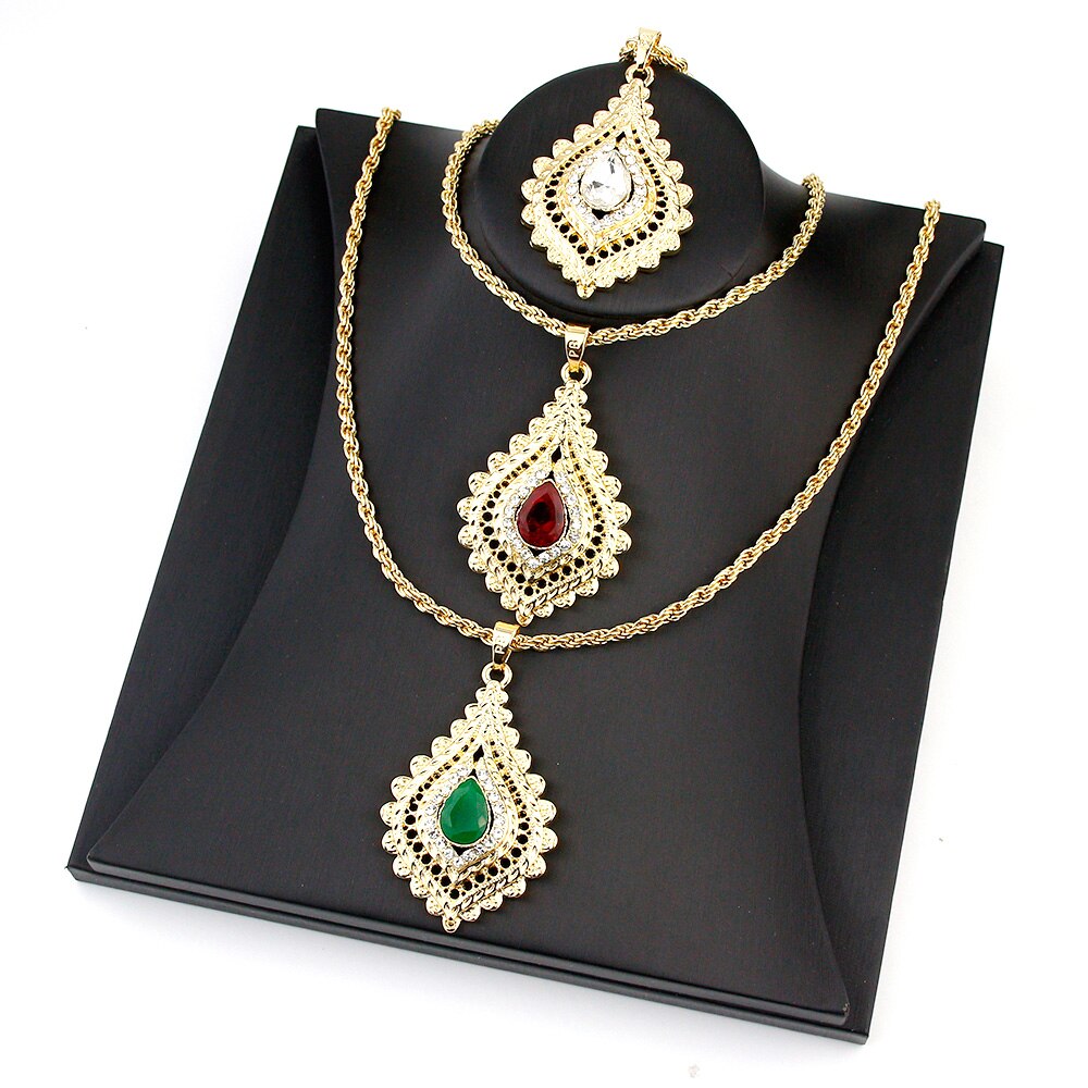 Sunspicems 2021 Chic Morocco Women Crystal Pendant Necklace Gold Color Rhinestone Arabic Ethnic Banquet Wedding Jewelry Gift