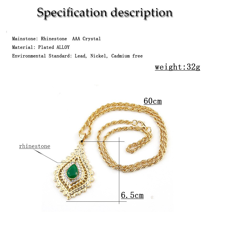 Sunspicems 2021 Chic Morocco Women Crystal Pendant Necklace Gold Color Rhinestone Arabic Ethnic Banquet Wedding Jewelry Gift
