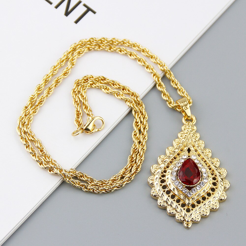 Sunspicems 2021 Chic Morocco Women Crystal Pendant Necklace Gold Color Rhinestone Arabic Ethnic Banquet Wedding Jewelry Gift