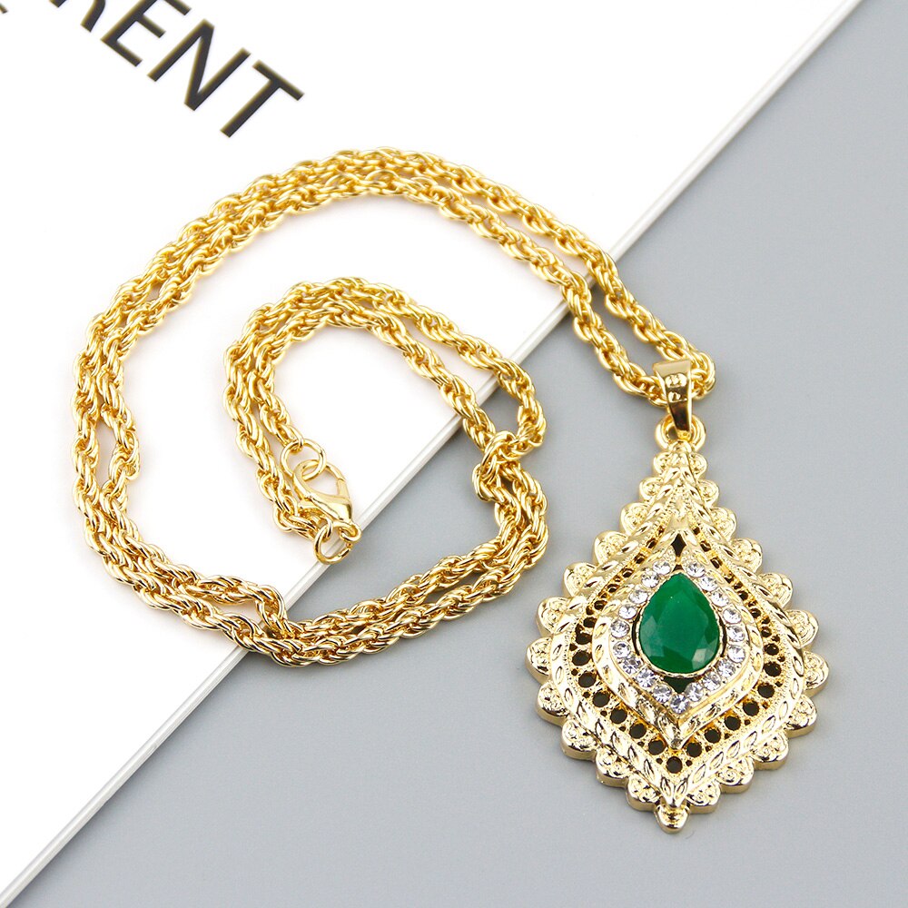 Sunspicems 2021 Chic Morocco Women Crystal Pendant Necklace Gold Color Rhinestone Arabic Ethnic Banquet Wedding Jewelry Gift