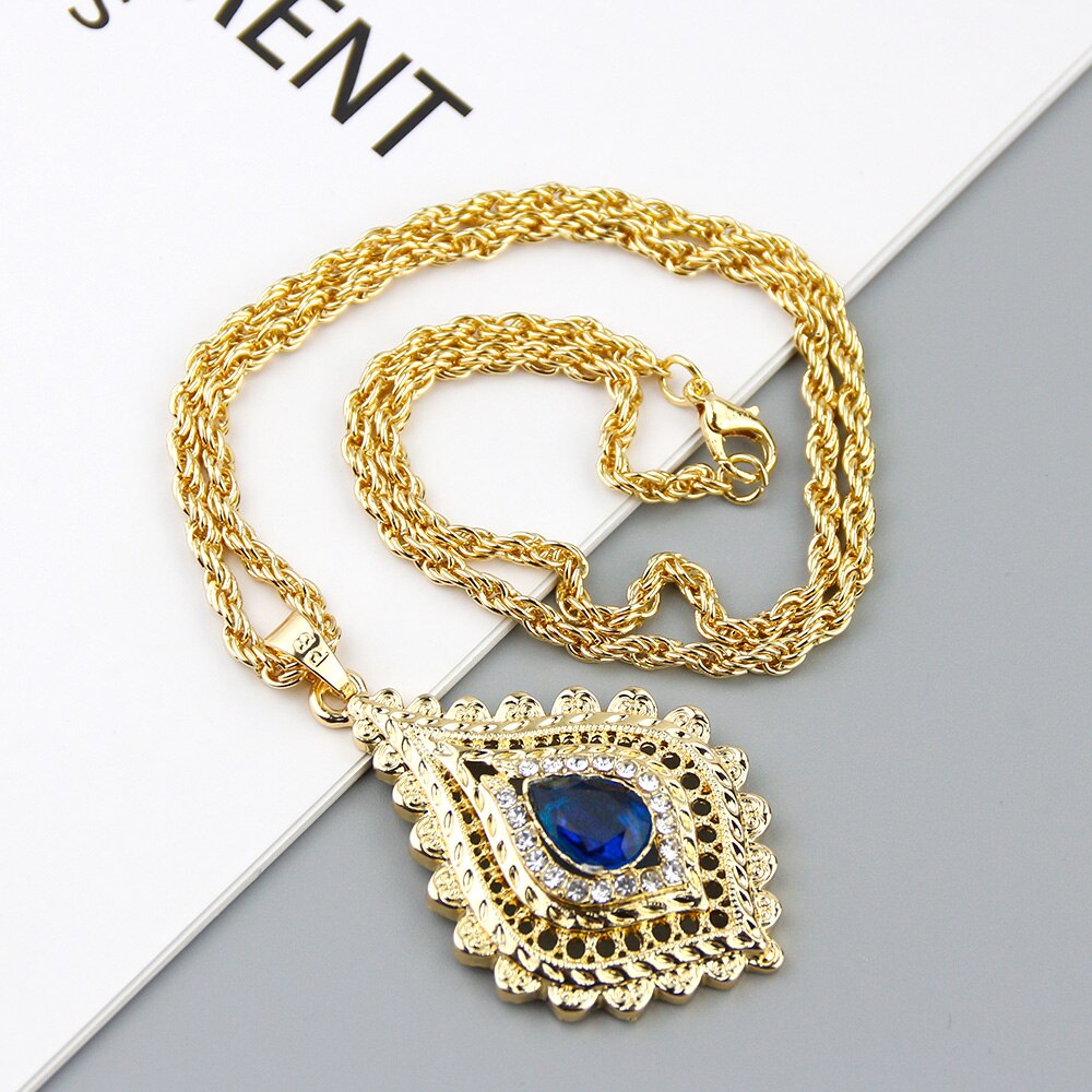 Sunspicems 2021 Chic Morocco Women Crystal Pendant Necklace Gold Color Rhinestone Arabic Ethnic Banquet Wedding Jewelry Gift
