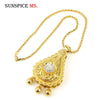 Sunspicems Algerian Gold Color Big Pendant Necklace for Women Moroccan Wedding Jewelry Double Layer Hollow Pattern Hip Hop Chain